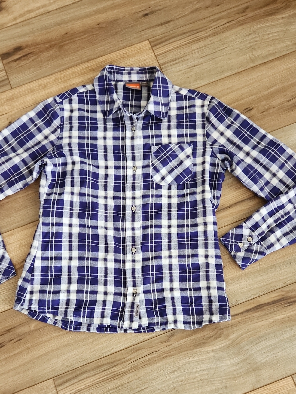 Merrell Long Sleeve Purple White Women's Medium Plaid Flannel Button-Down Shirt